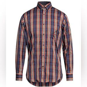 Paul & Shark long sleeve button down Navy and Briwn Plaid Button-Down Shirt 42